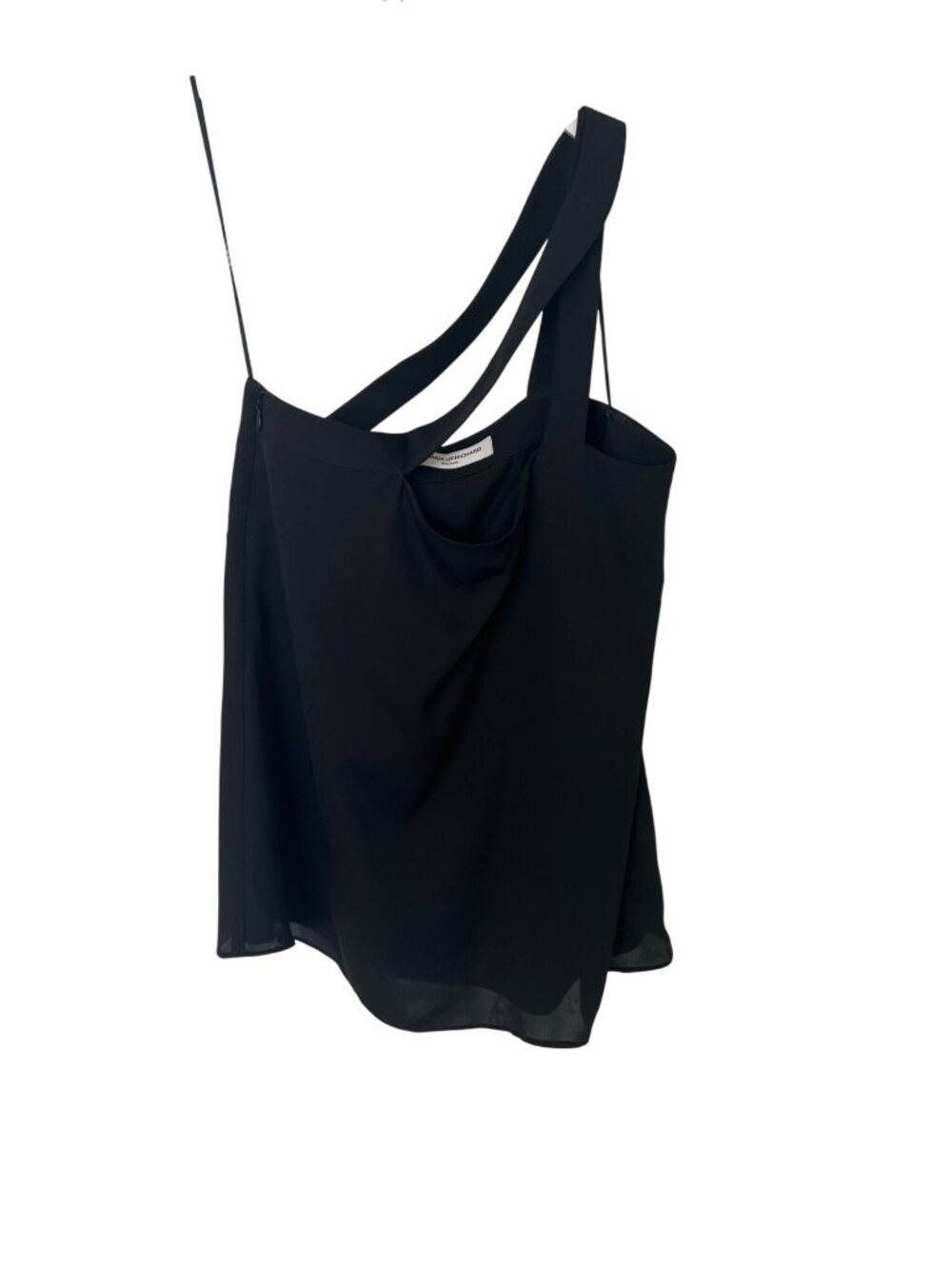 Amanda Uprichard Black One Shoulder Top Double Strap Silky Top